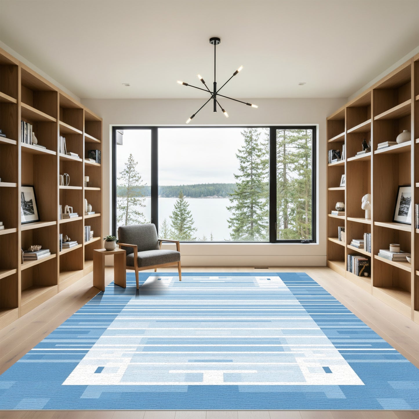 Arctic Blue Horizontal Stripe Frame Rug