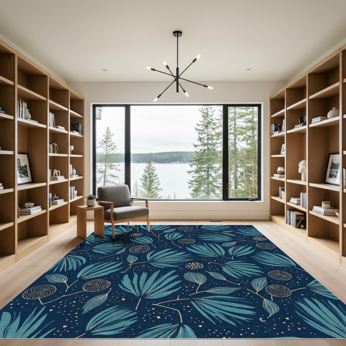Deep Teal Tropical Leaf Medley Tapestry Rug