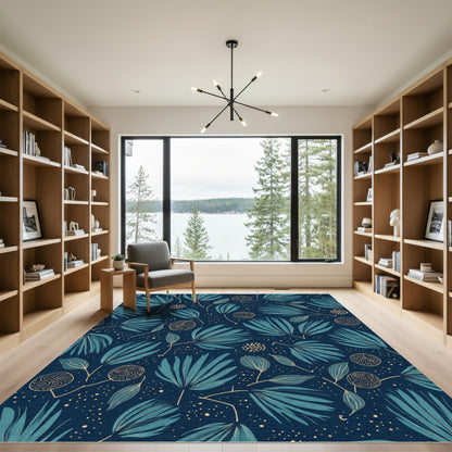 Deep Teal Tropical Leaf Medley Tapestry Rug