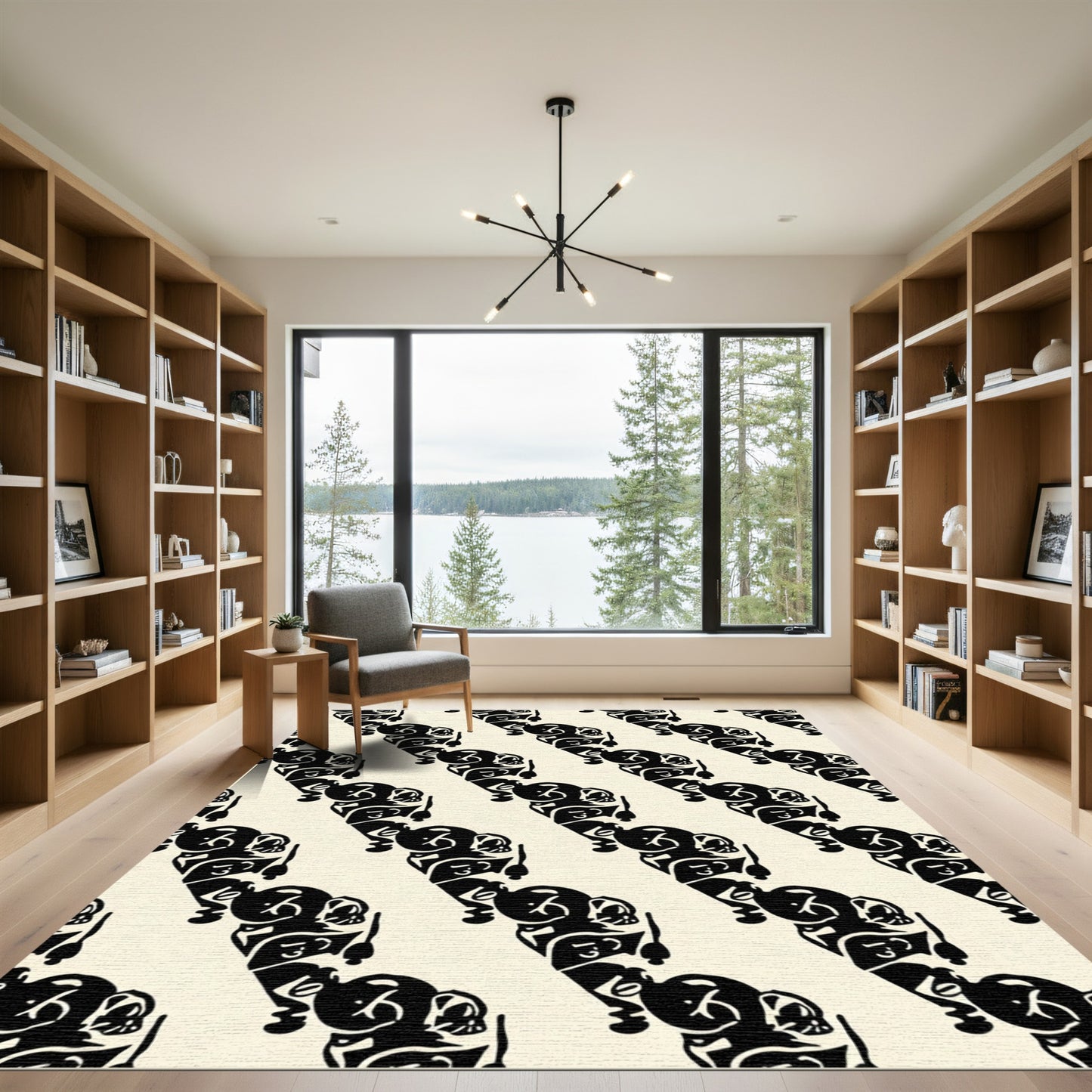 Cream Black Abstract Figurative Chain Rug