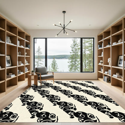 Cream Black Abstract Figurative Chain Rug