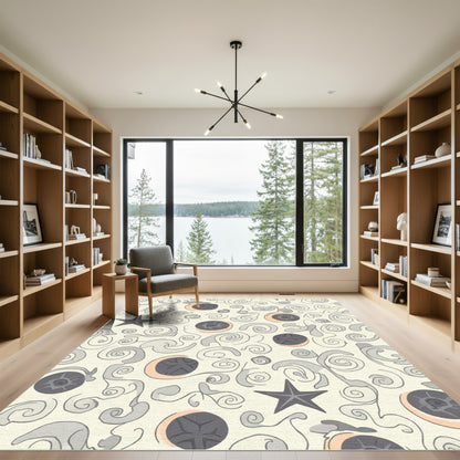 Cream Gray Star Swirl Lunar Rug