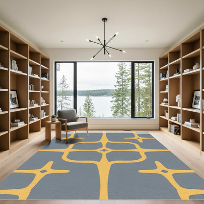 Golden Starburst Mid Century Modern Rug