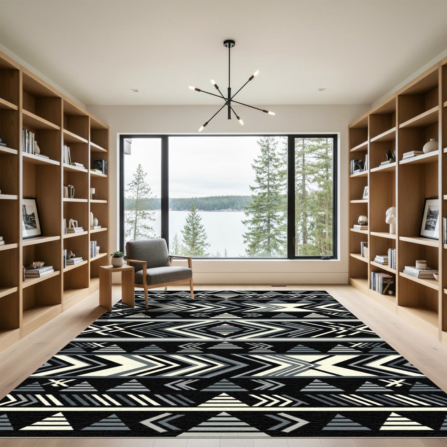 Monochrome Geometric Arrow Triangle Rug