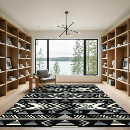 Monochrome Geometric Arrow Triangle Rug