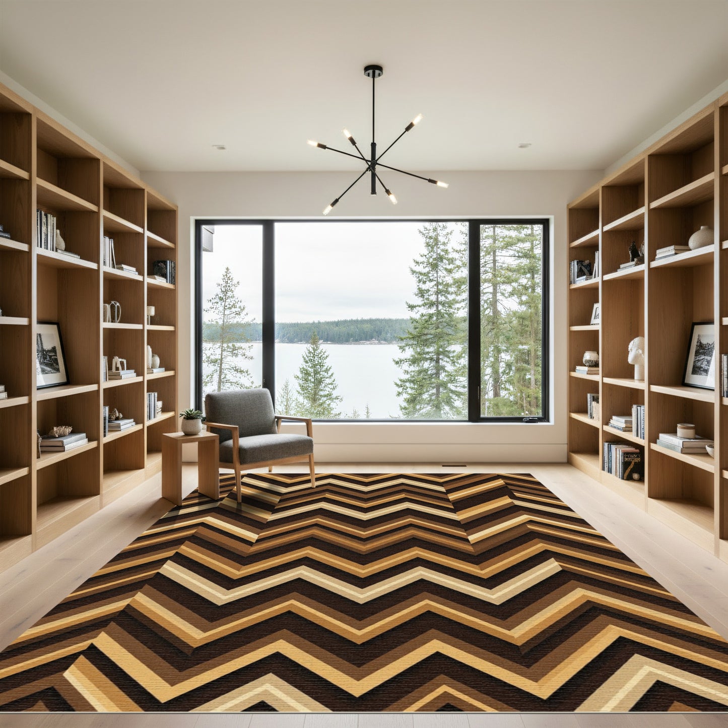 Modern Geometric Zigzag Earth Tone Rug
