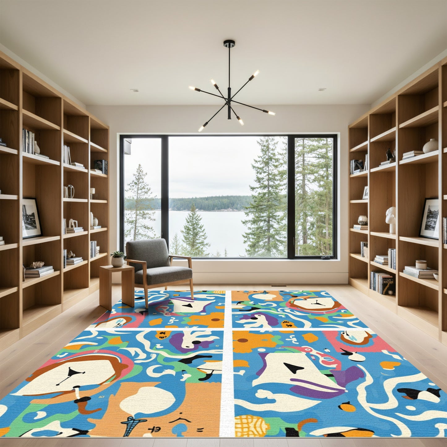 Playful Blue Abstract Whimsical Shapes Rug