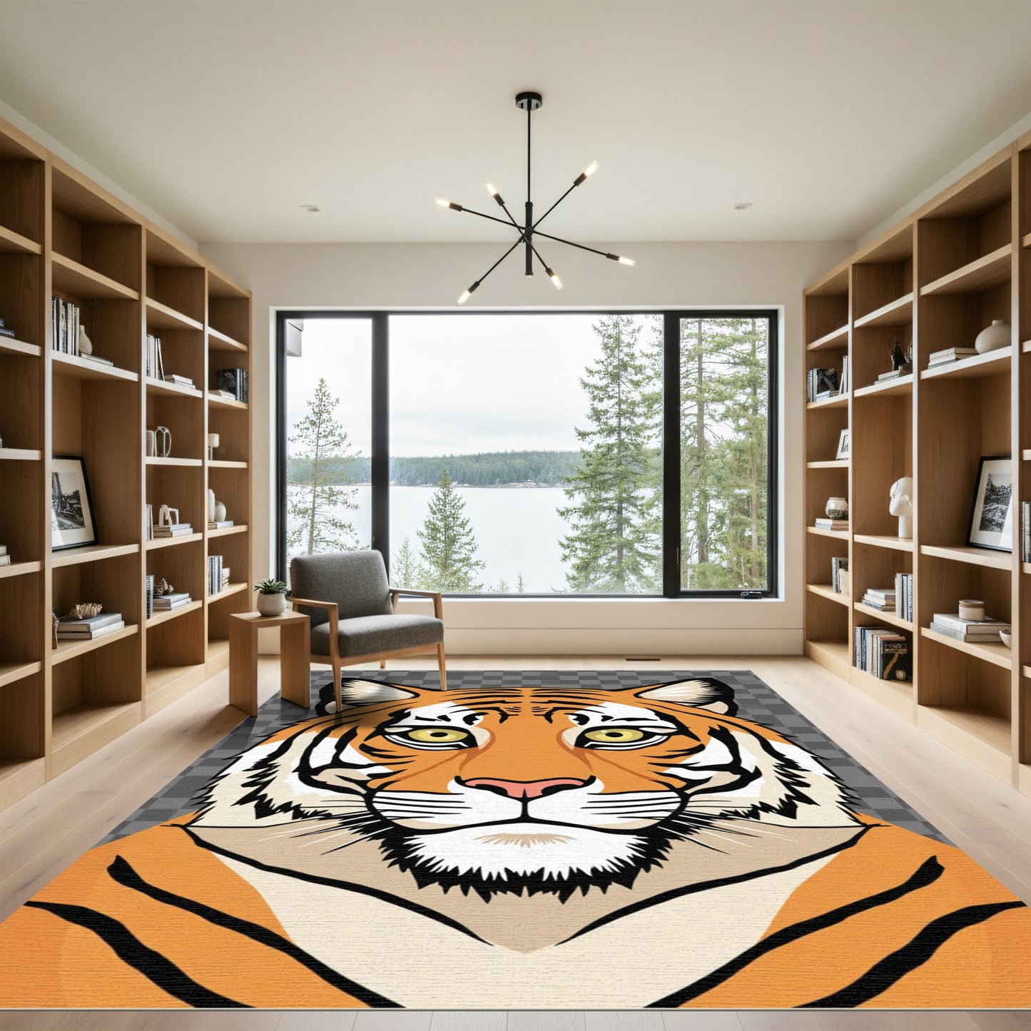 Bold Golden Tiger Face Statement Rug