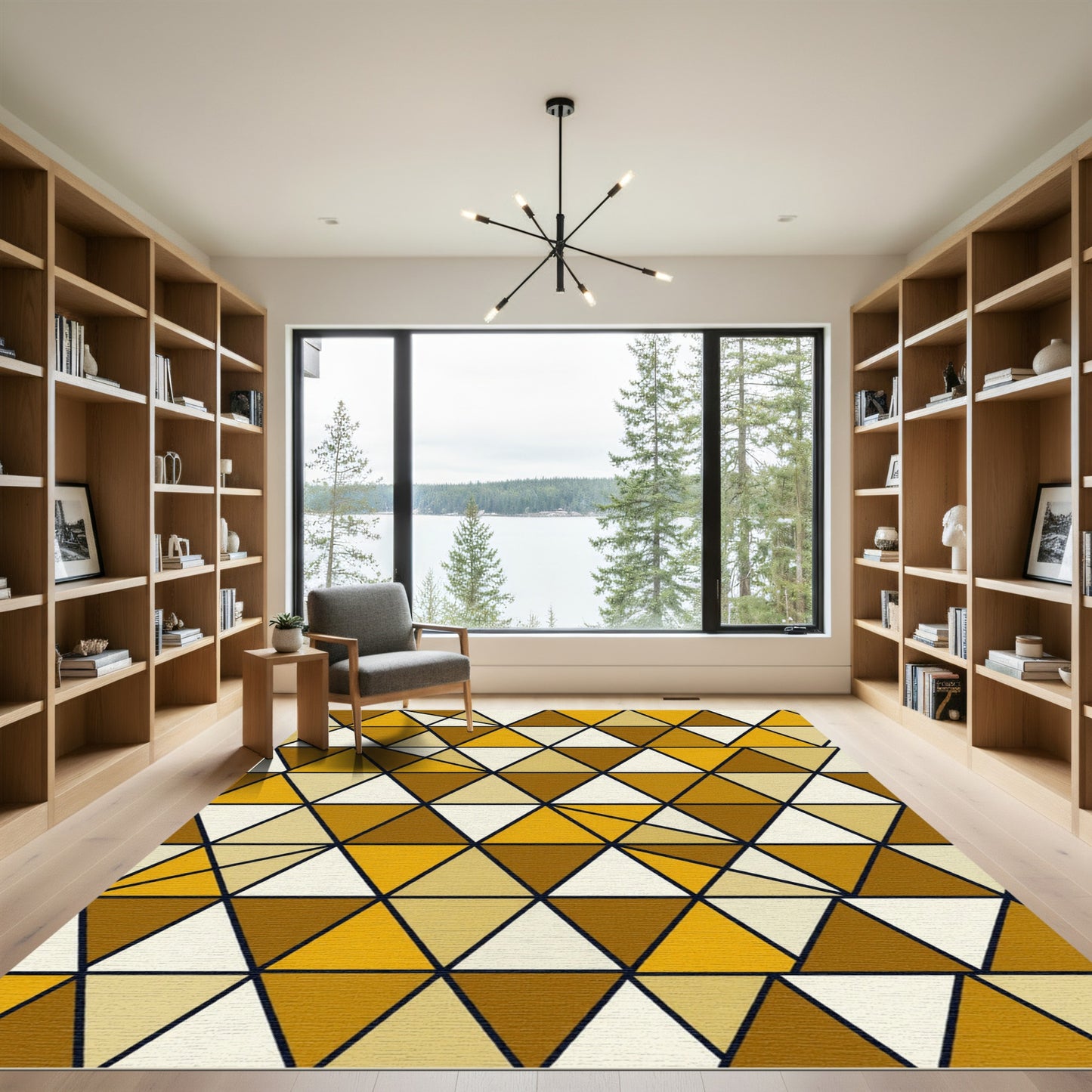 Ochre and Gold Geometric Triangle Mosaic Rug