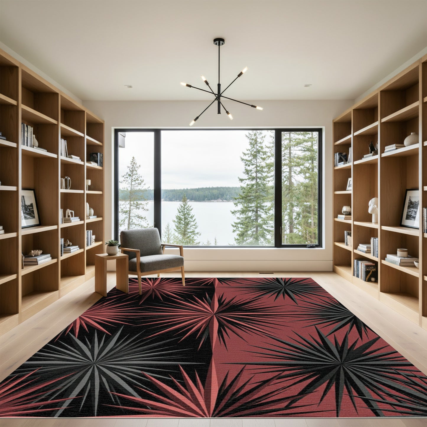Modern Black and Red Starburst Rug