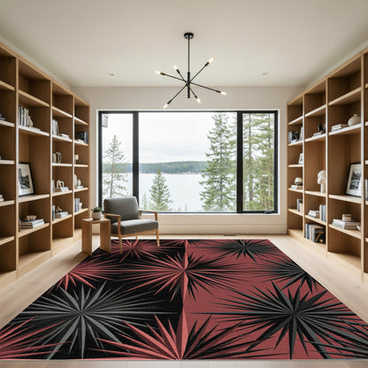 Modern Black and Red Starburst Rug