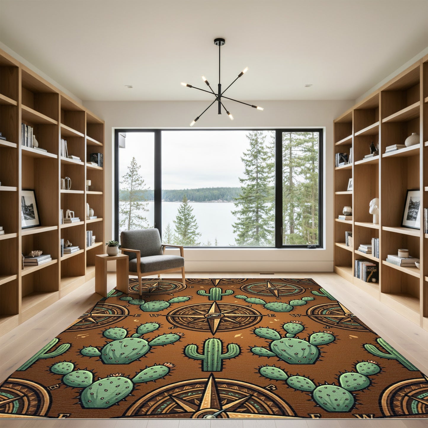 Vintage Compass and Cactus Earthy Rug