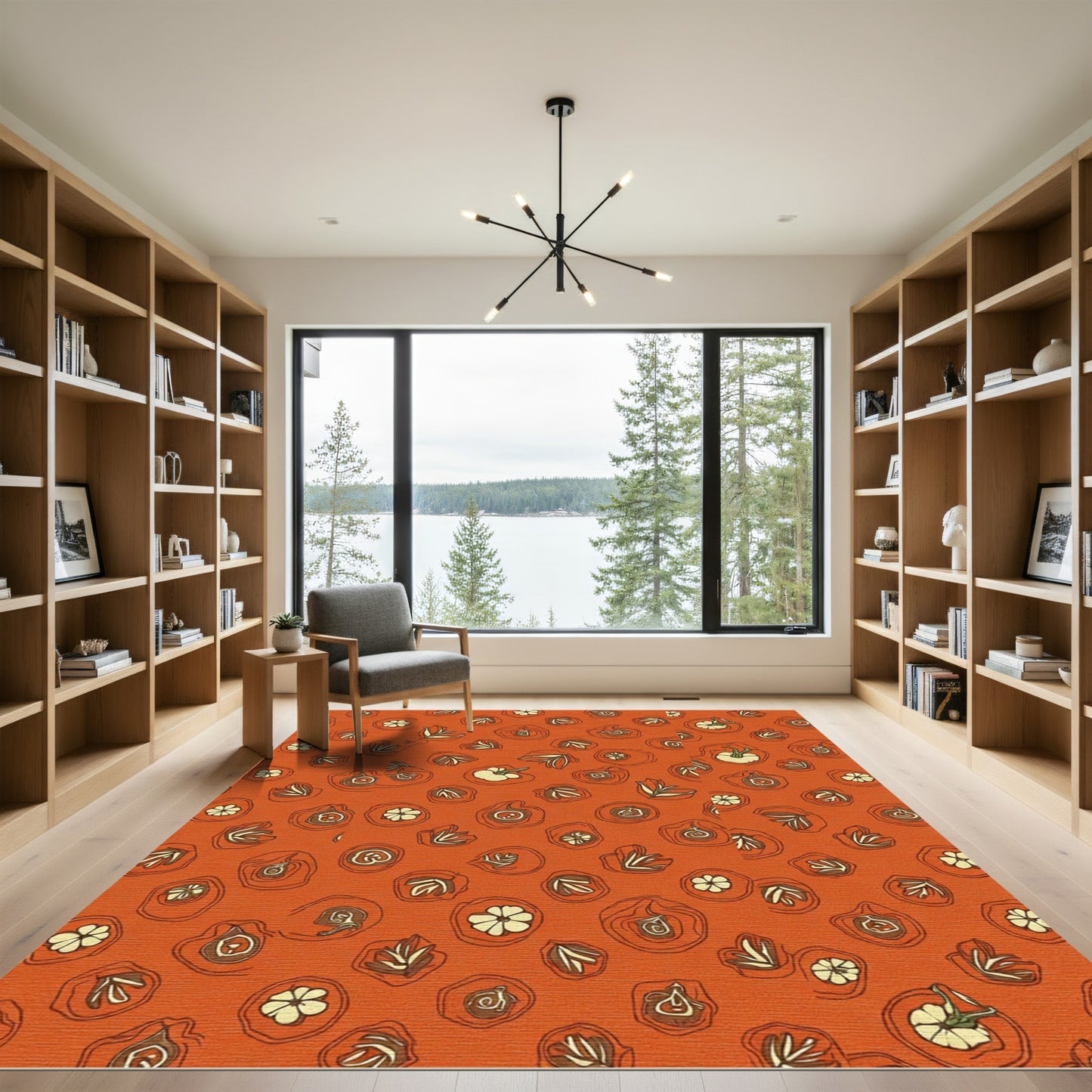 Orange Abstract Botanical Forms Rug