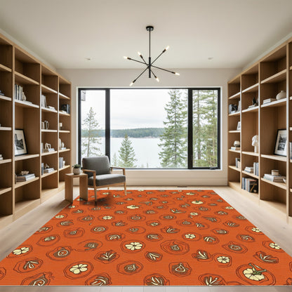 Orange Abstract Botanical Forms Rug