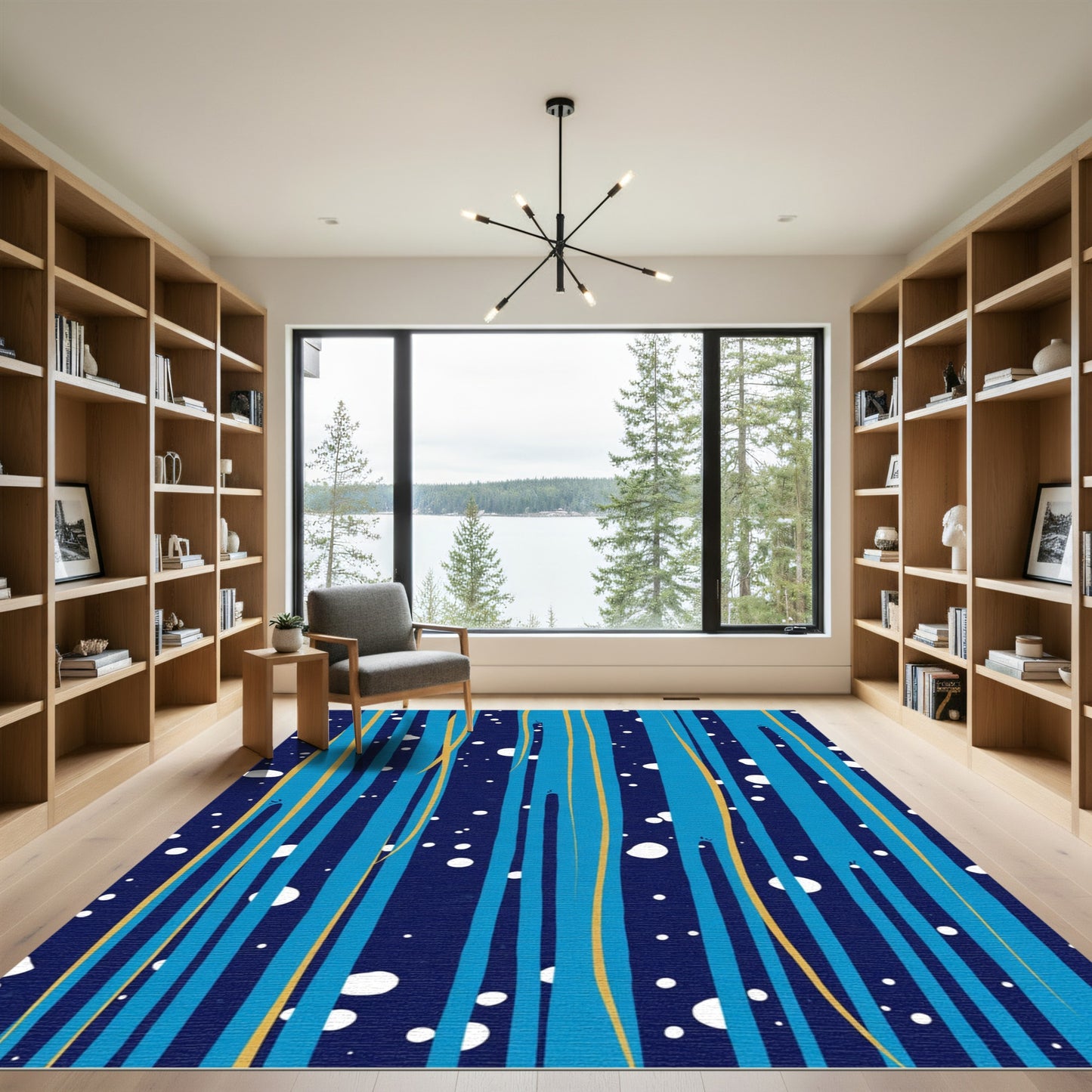 Deep Blue Vertical Stripe Snowfall Rug