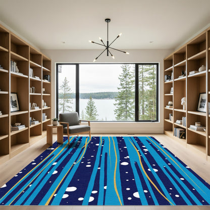 Deep Blue Vertical Stripe Snowfall Rug