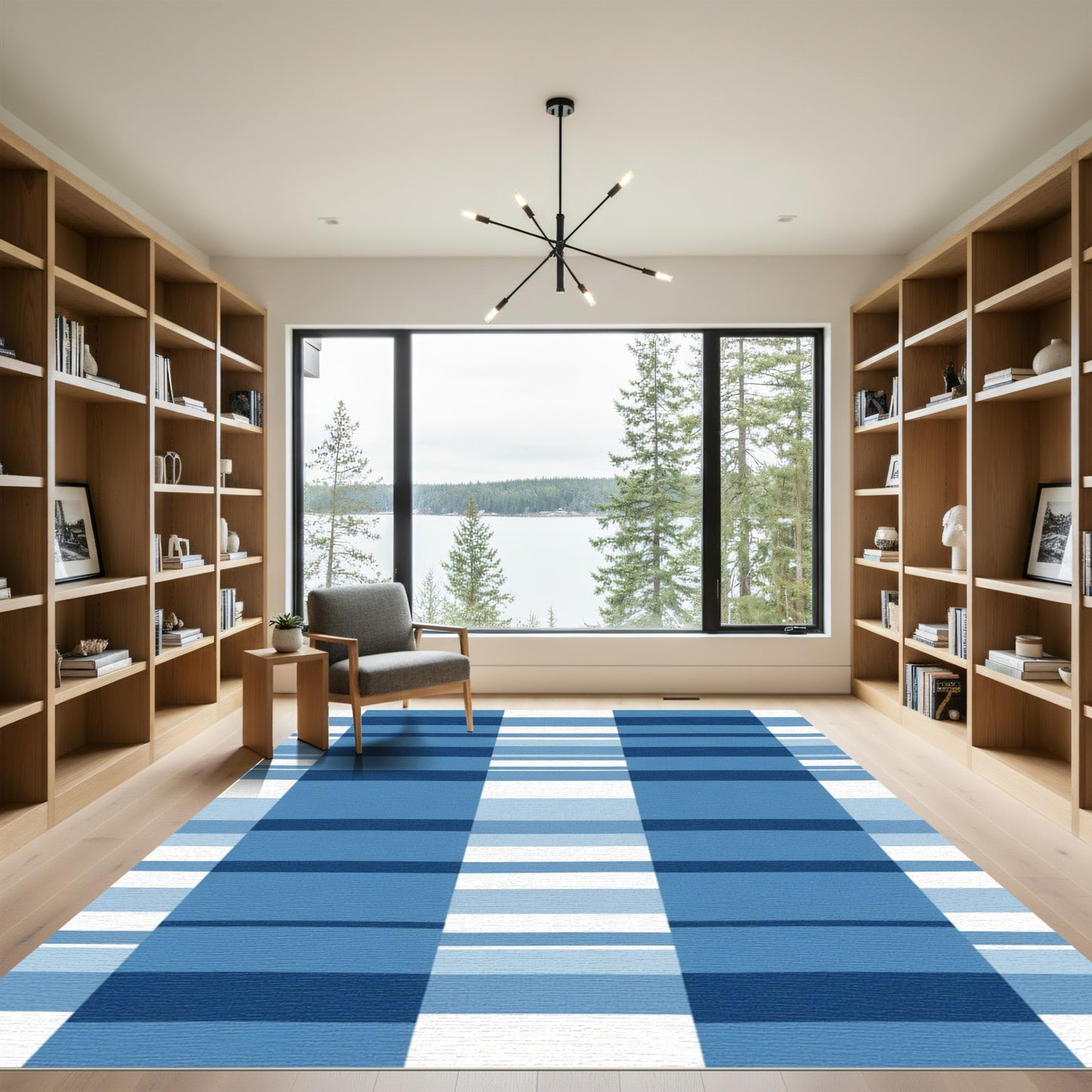 Indigo Blue Plaid Stripes Rug