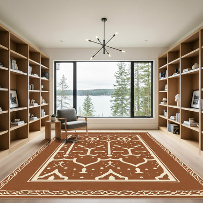 Brown Cream Symmetrical Creature Border Rug