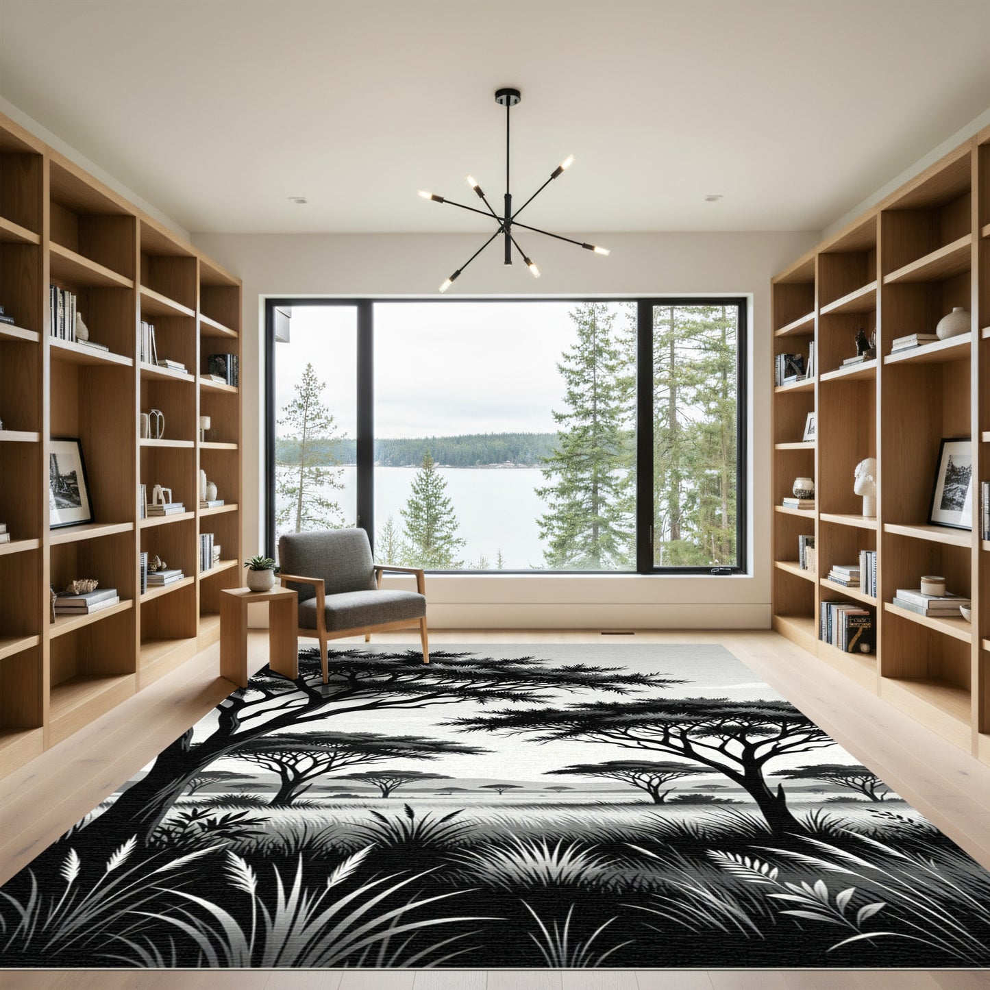 Monochrome African Savanna Landscape Rug