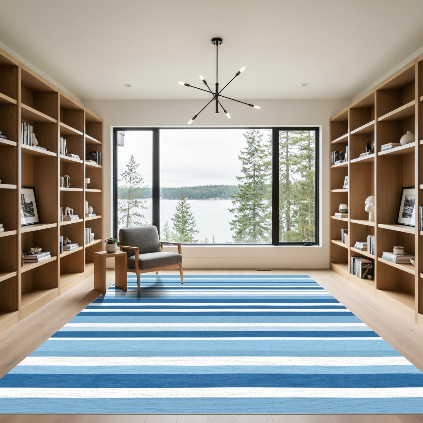 Coastal Blue Graduated Stripes Rug