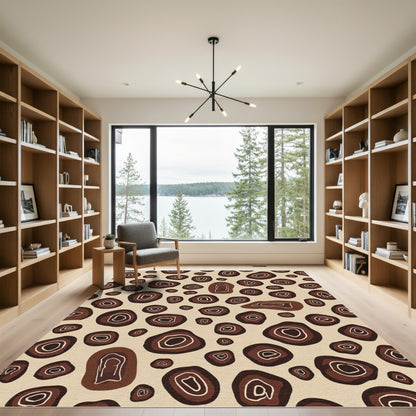Earthy Brown Abstract Pebble Rug