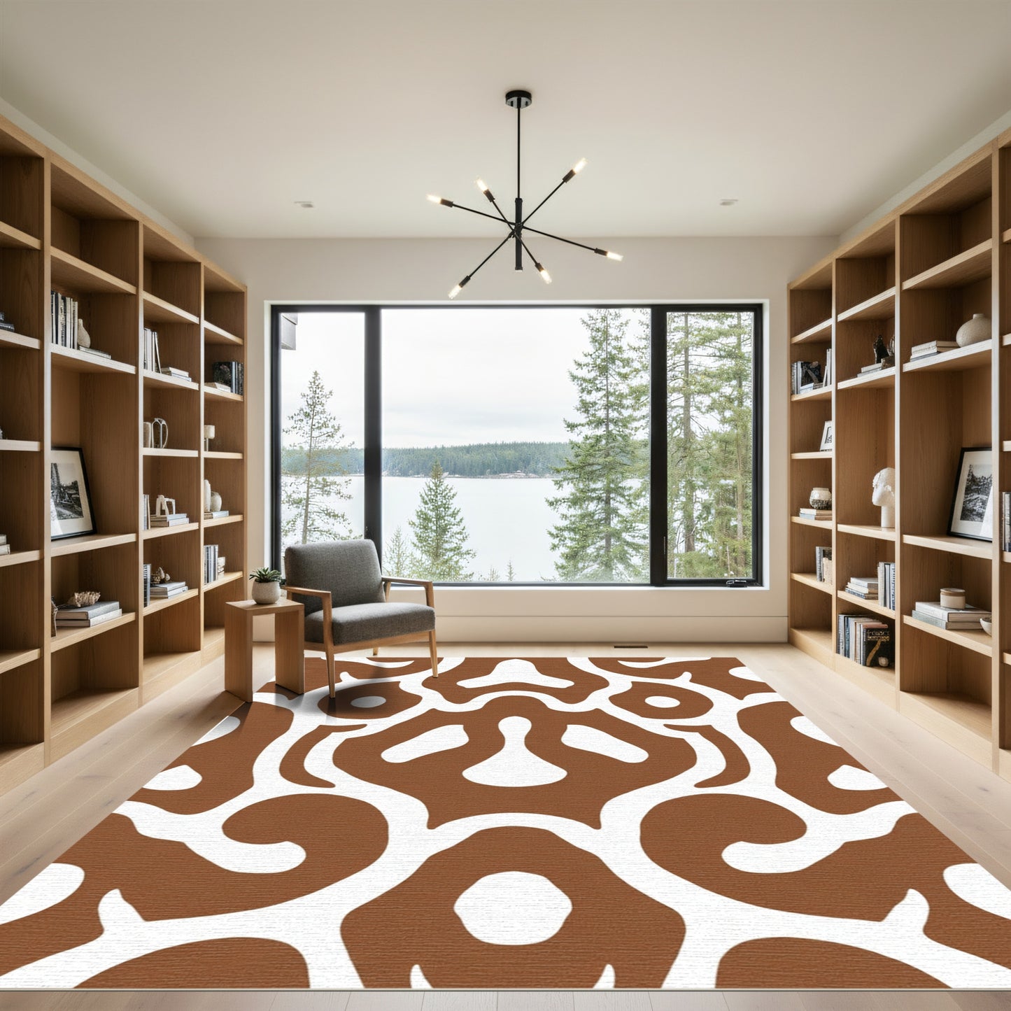 Brown Abstract Organic Swirls Rug