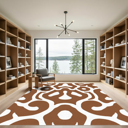 Brown Abstract Organic Swirls Rug