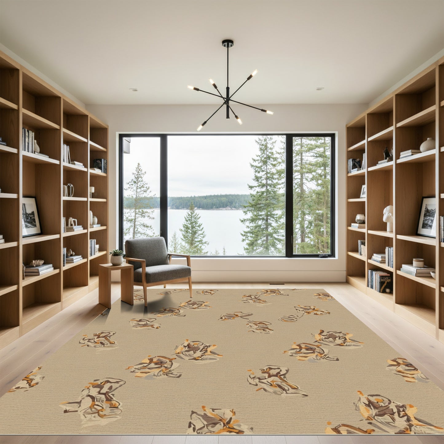 Tan Abstract Scattered Forms Rug