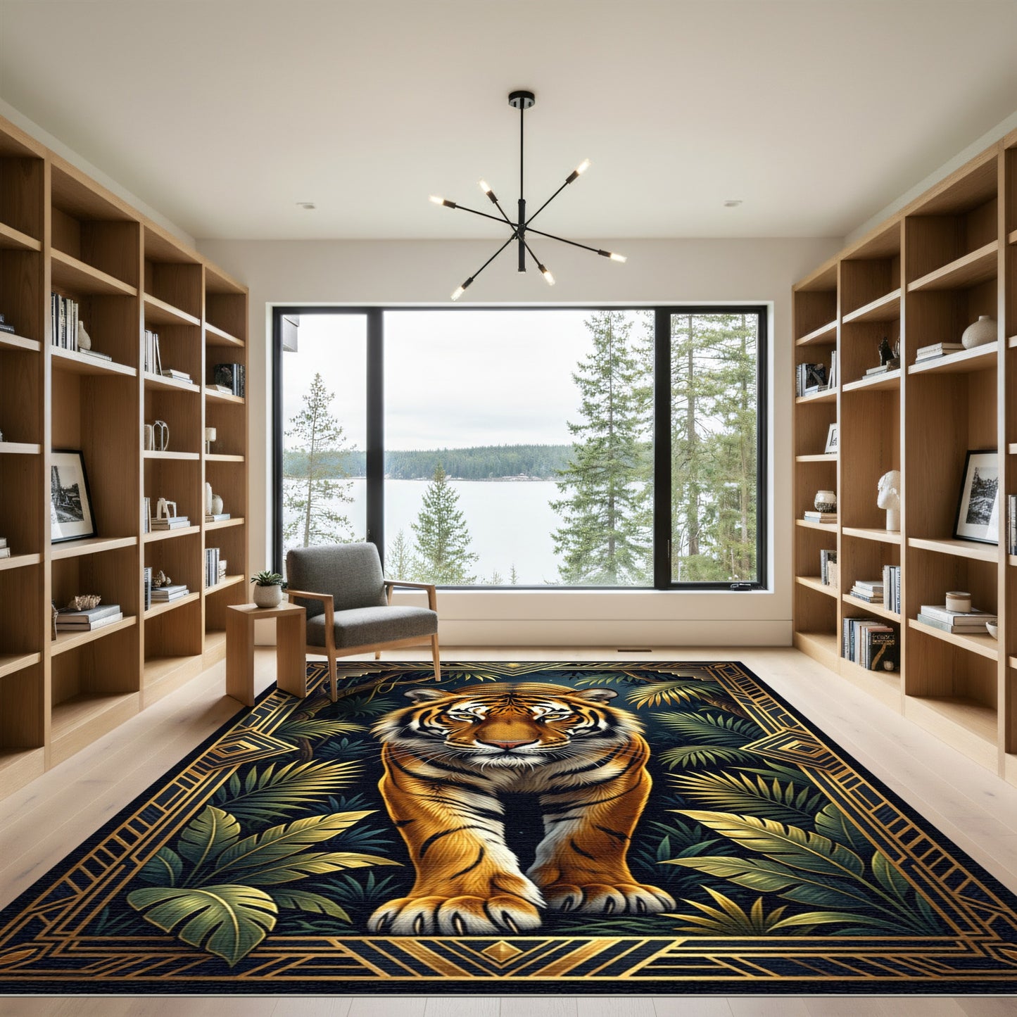 Golden Tiger Jungle Art Deco Rug
