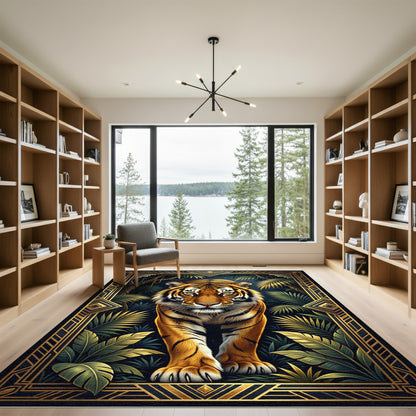 Golden Tiger Jungle Art Deco Rug