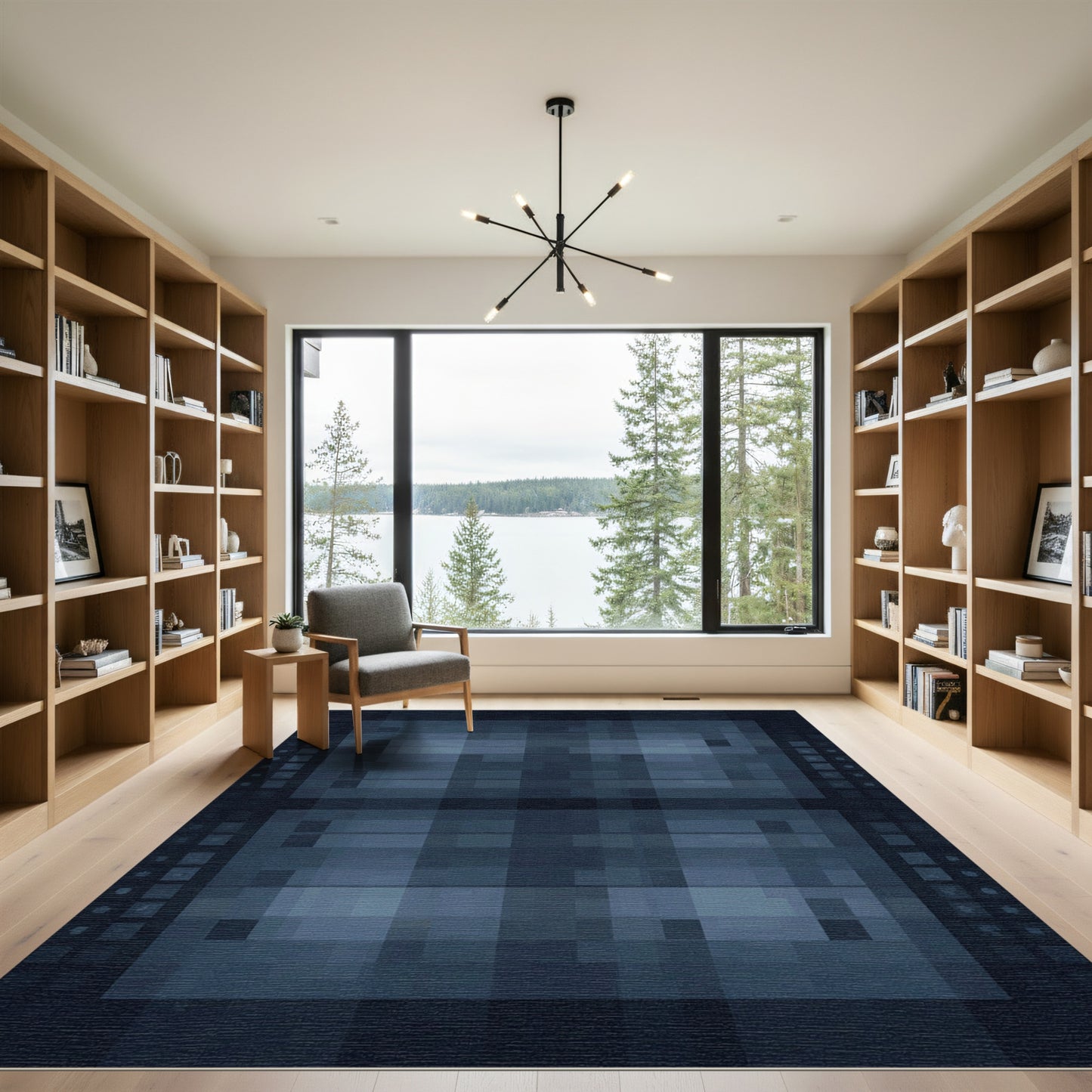 Deep Blue Pixelated Geometric Rectangles Rug