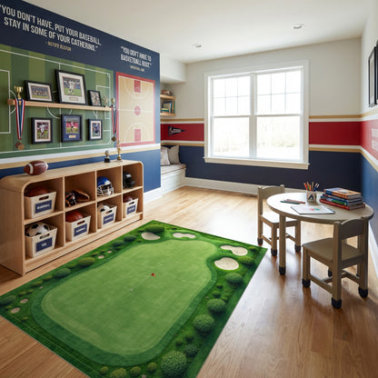 Aerial Lush Golf Green Bunkers Rug