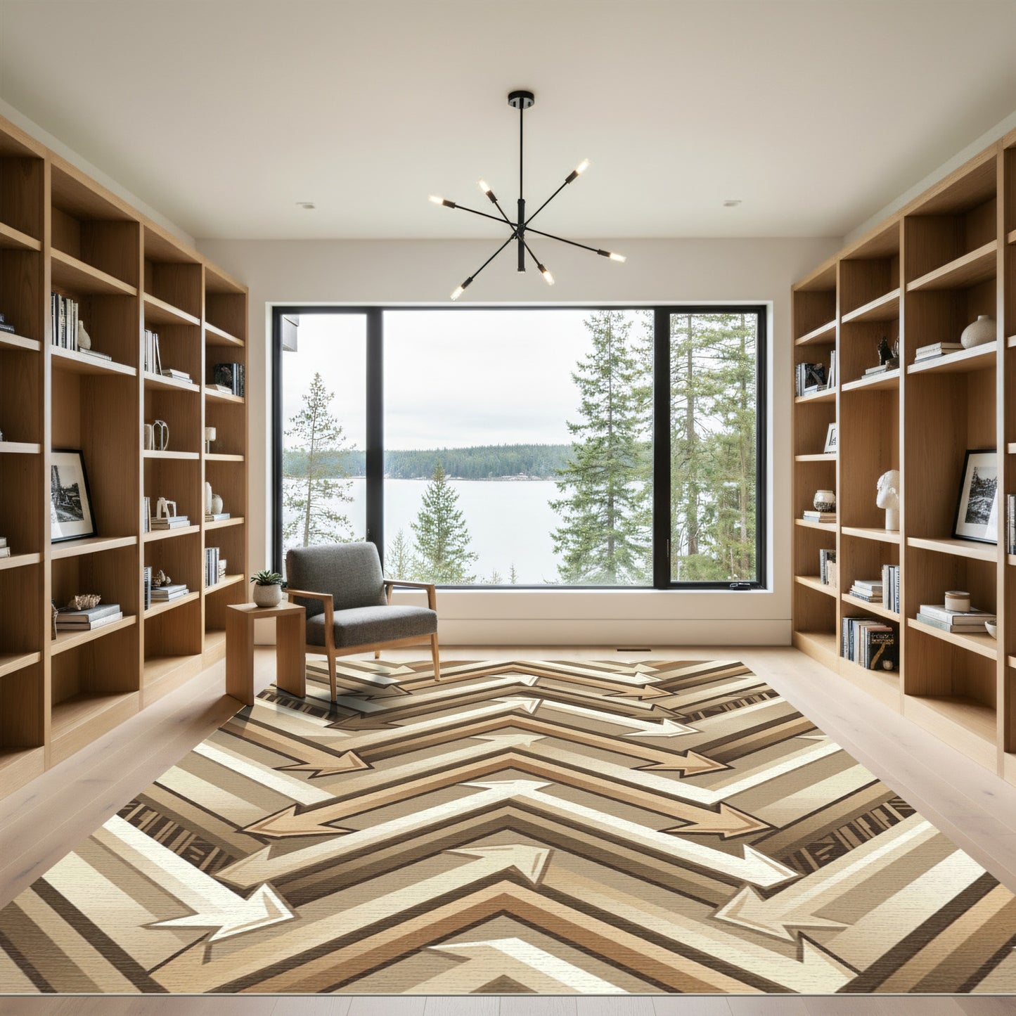 Beige Geometric Chevron Arrow Composition Rug