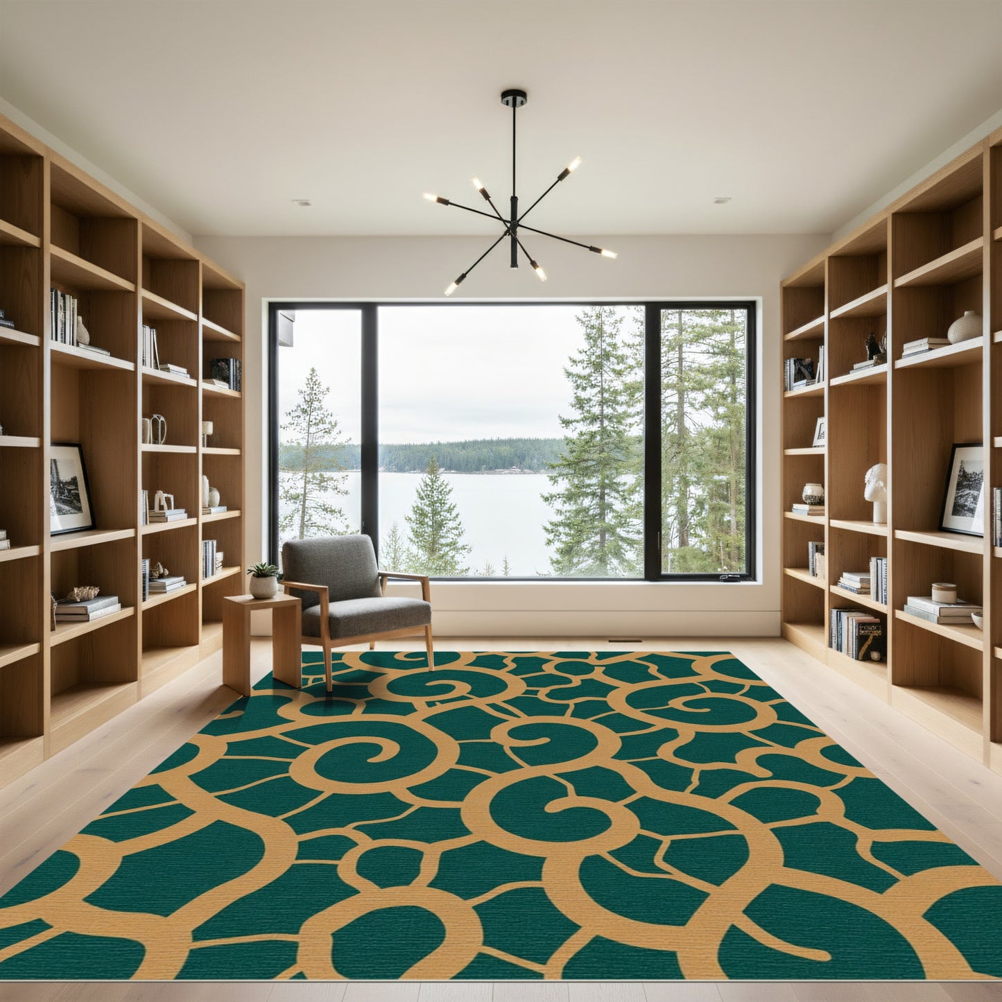 Teal Brown Swirly Abstract Floral Rug