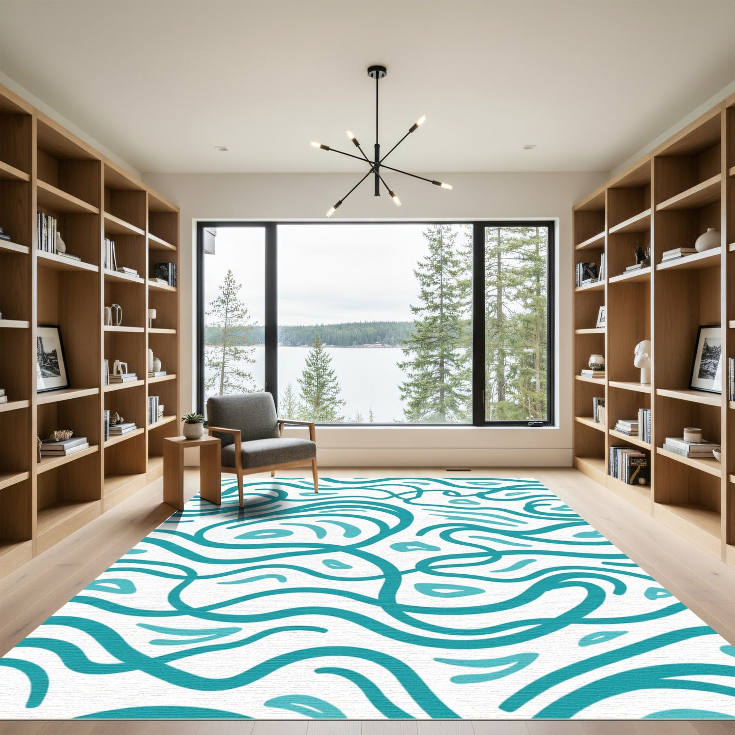 Teal Abstract Flowing Lines Rug