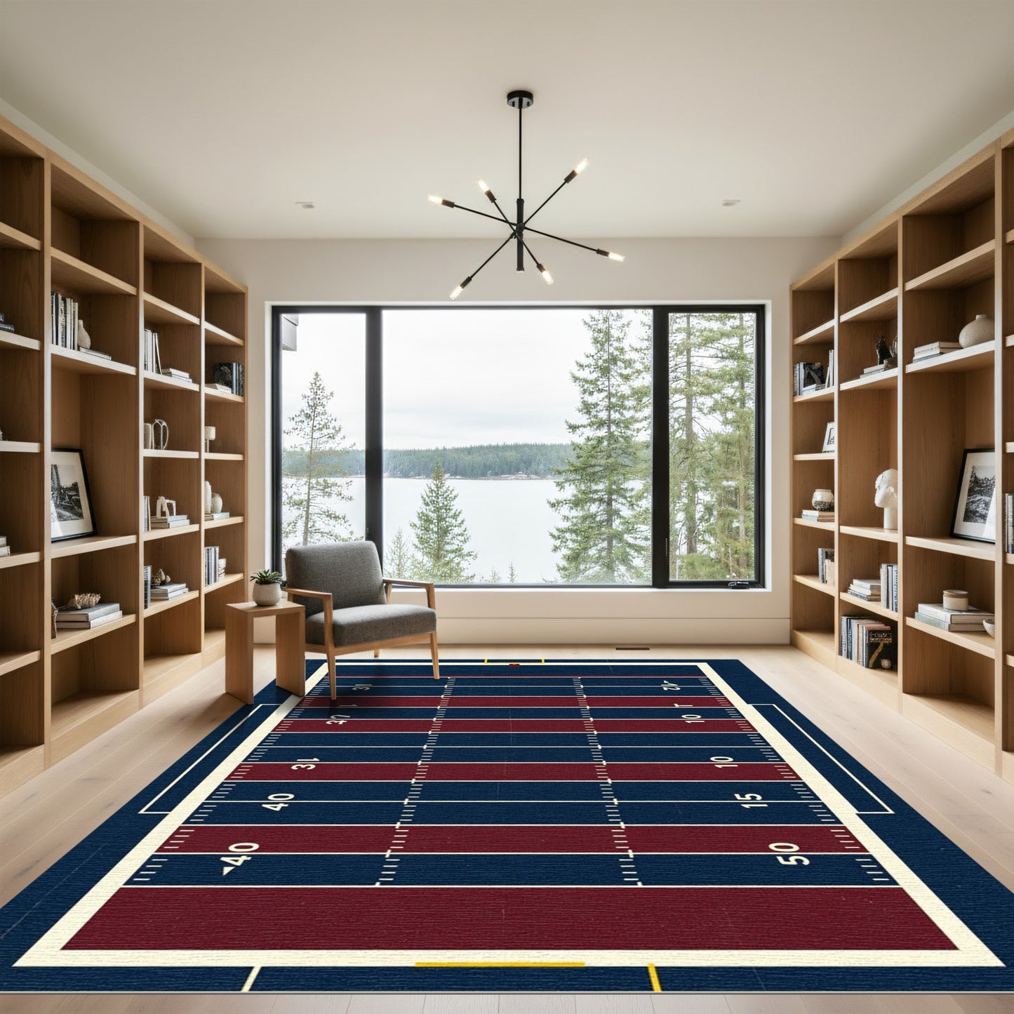 Naval and Crimson Gridiron Field Rug