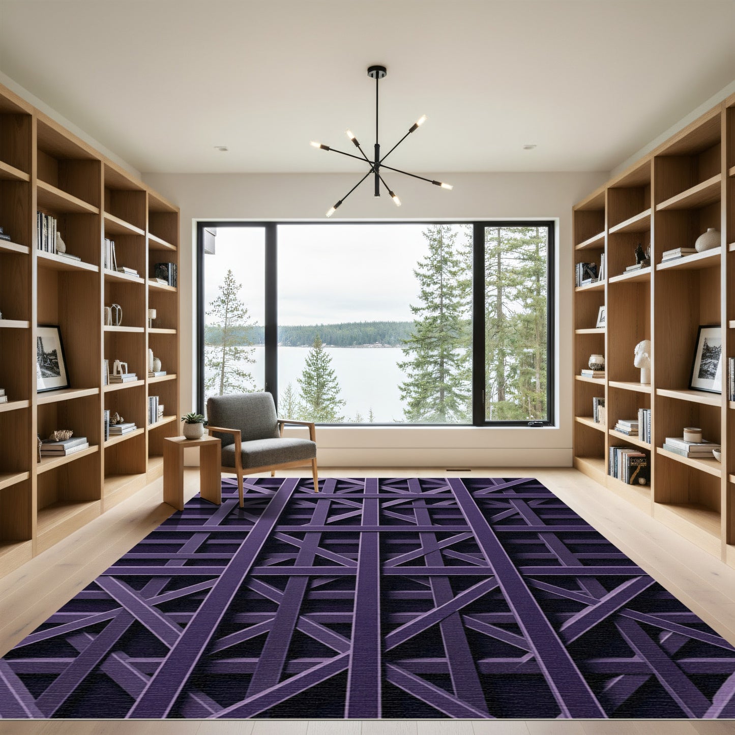 Modern Deep Purple Geometric Lattice Rug