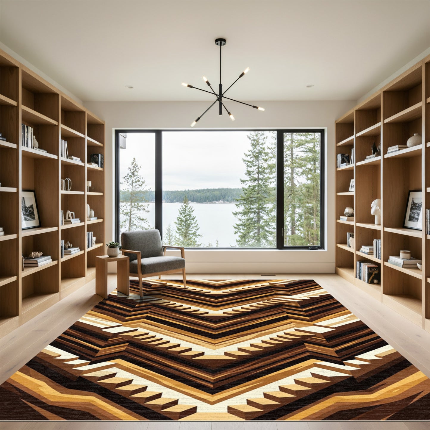 Geometric Earth Tone Staircase Abstraction Rug