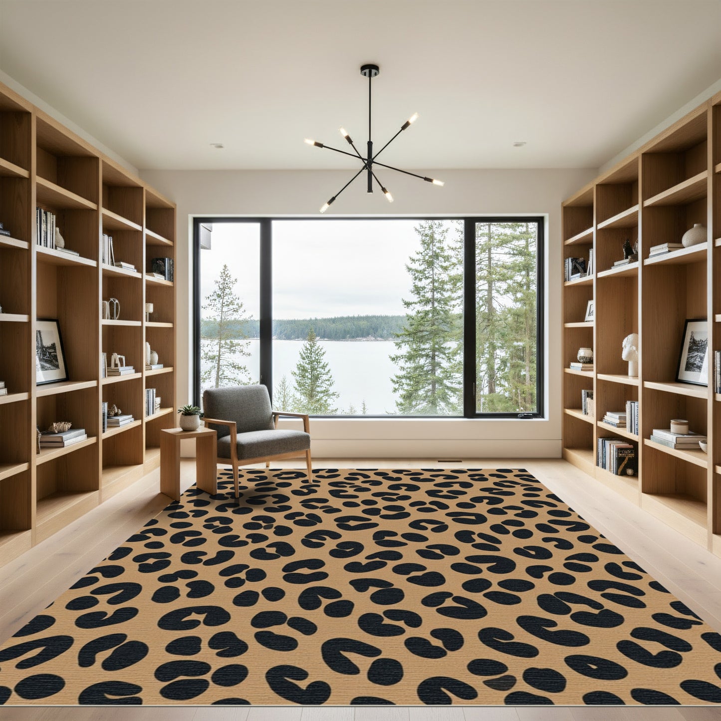 Tan Black Spots Animal Print Rug
