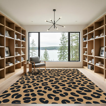 Tan Black Spots Animal Print Rug