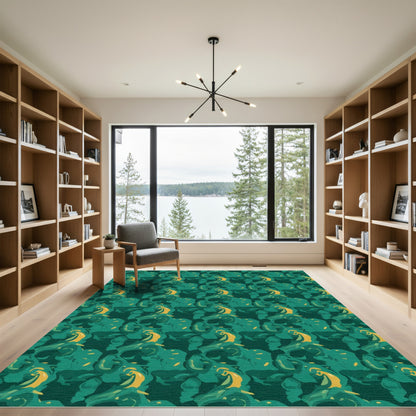 Emerald Jade Abstract Swirl Rug