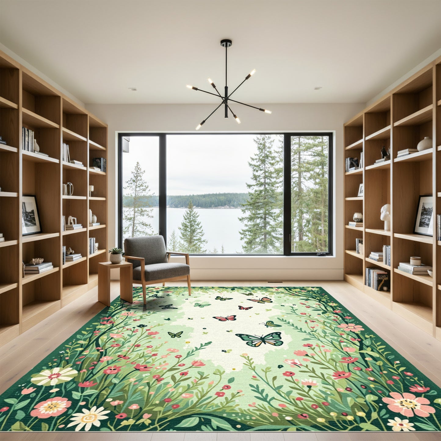 Whimsical Pink Blossom Butterfly Garden Rug
