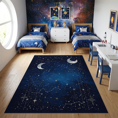 Navy Starry Constellation Crescent Moons Rug