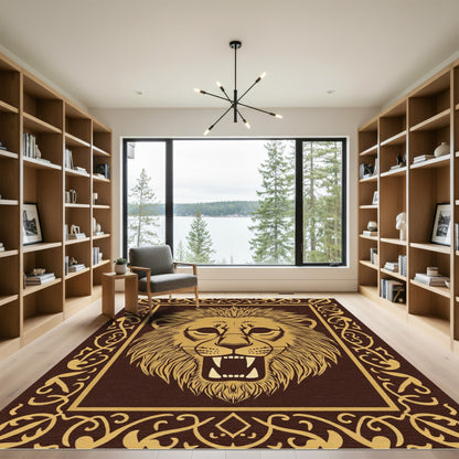 Golden Lion Roaring Emblem Frame Rug