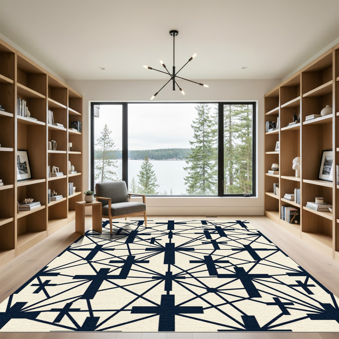 Minimalist Navy Linked Cross Geometry Rug