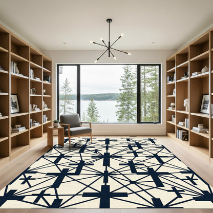 Minimalist Navy Linked Cross Geometry Rug