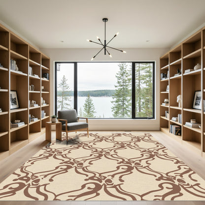 Brown Rococo Scrollwork Lattice Rug