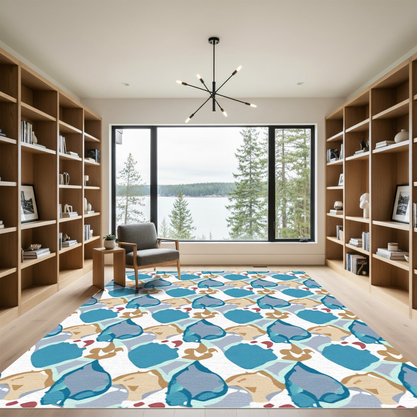 Teal Abstract Flowing Organic Shapes Rug