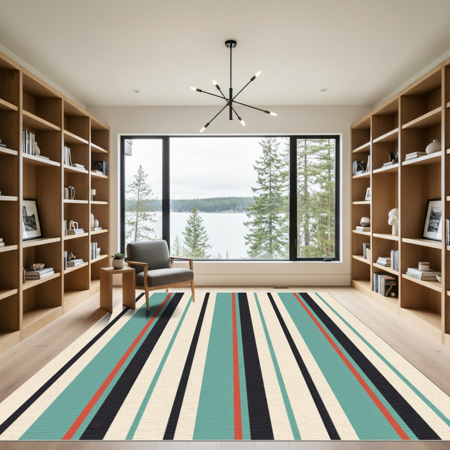 Retro Teal Orange Black Stripe Rug