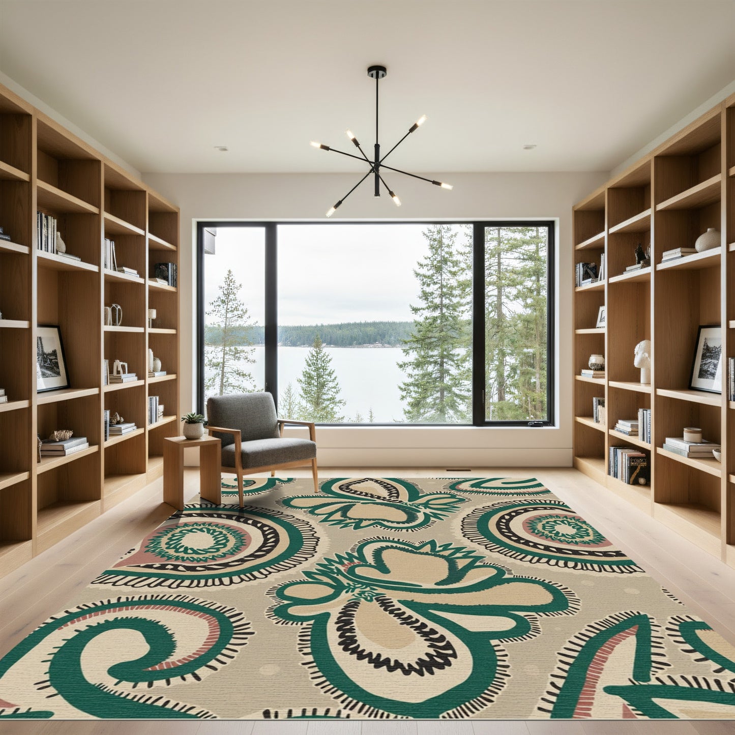 Tan Green Paisley Medallion Rug